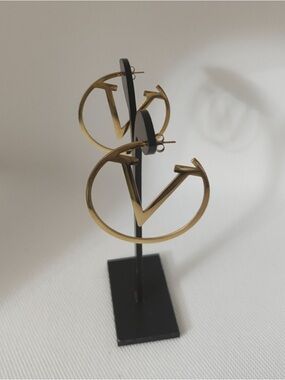 NEW! Designer Inspired V Logo Gold Plated S. Steel Hoop Earrings - Unbranded
